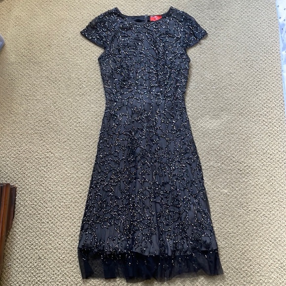Ml Monique Lhuillier Broken glass beaded black dress